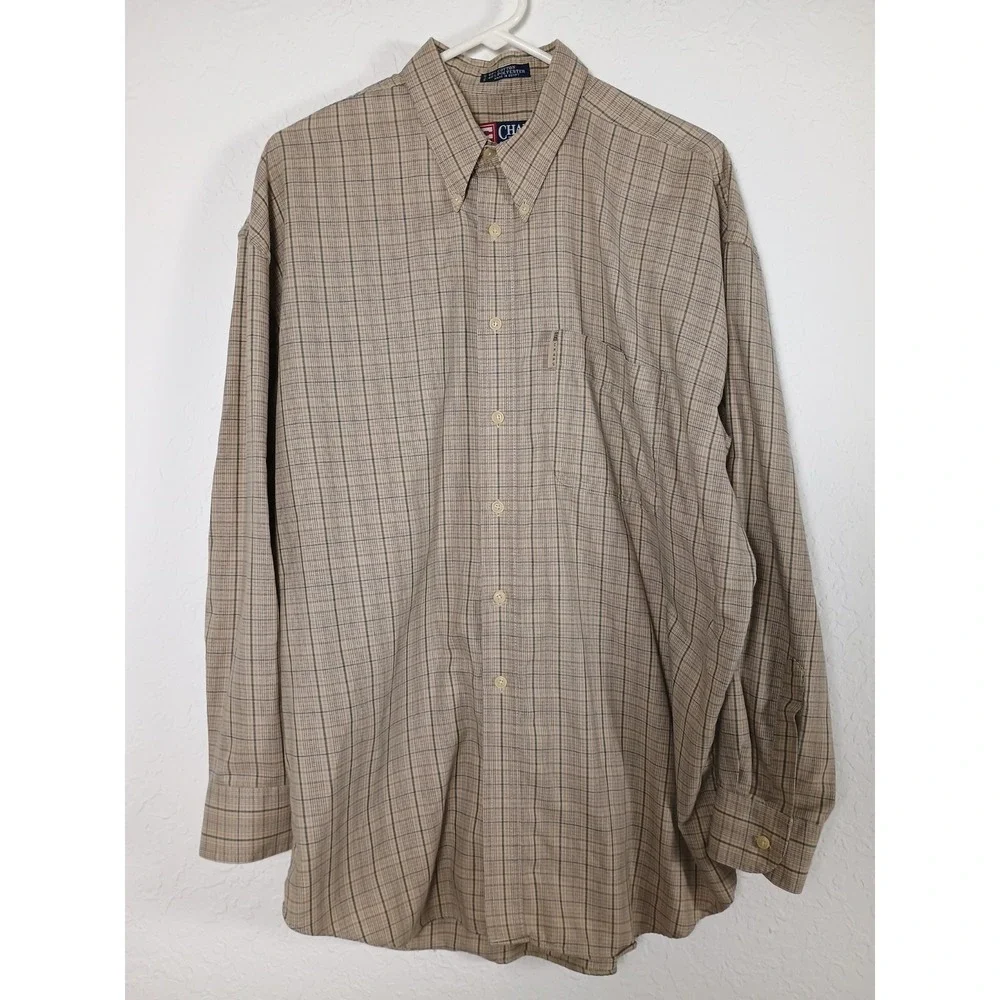 CHAPS Ralph Lauren Shirt Men's Large Brown Plaid Long Sleeve Button Down Vintage